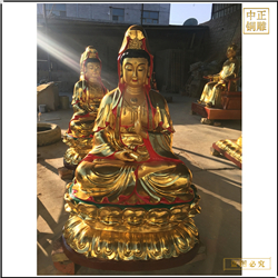 鑄銅關(guān)公 貼金彩繪寺廟觀音菩薩銅像