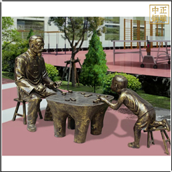 鑄銅關公 老人下象棋人物雕塑