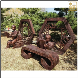鑄銅關公 園林古代小孩讀書雕塑