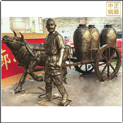 鑄銅關公 拉車賣酒人物銅雕塑