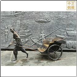 鑄銅關公 拉車人物銅雕塑